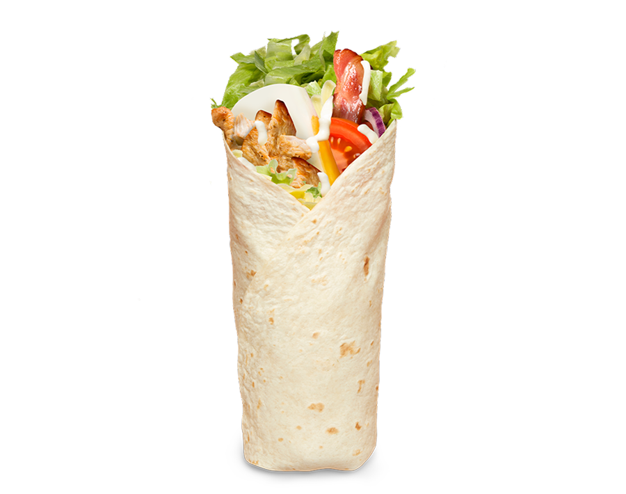 Subway® Chicken Caesar Wrap with chicken, bacon, poached egg, salad & Caesar dressing.