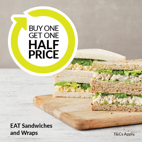 EAT Sandwiches Buy 1 Get 1 Half Price, Ends June 25