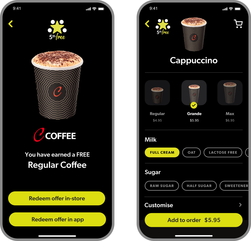 redeem a free coffee or pre order your next one