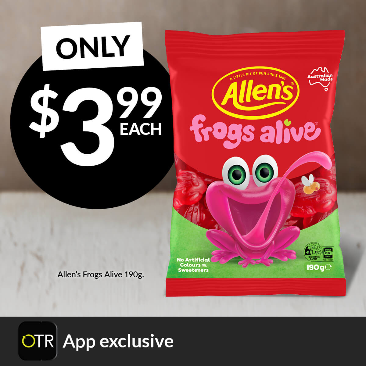 SHOP Allen's Frogs for just $3.99 - OTR App Exclusive