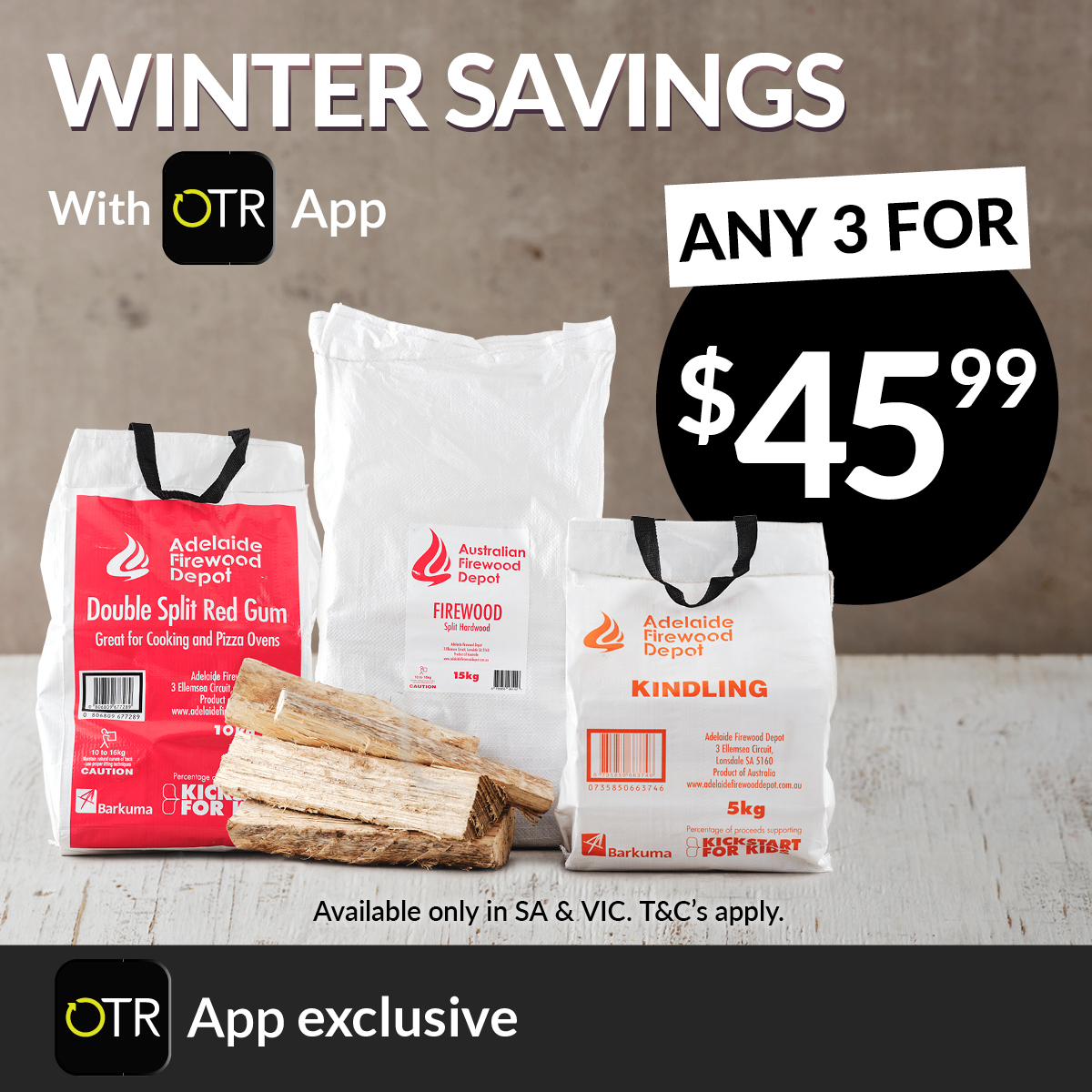 Shop Any 3 Firewood Bags for $45.99, App Exclusive Offer