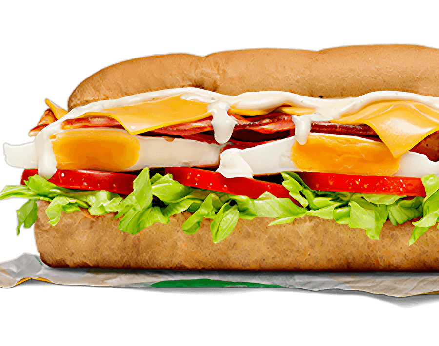 BLT with Egg & Cheese Sub – bacon, poached egg, Old English cheese, lettuce, tomato, and garlic aioli on white bread