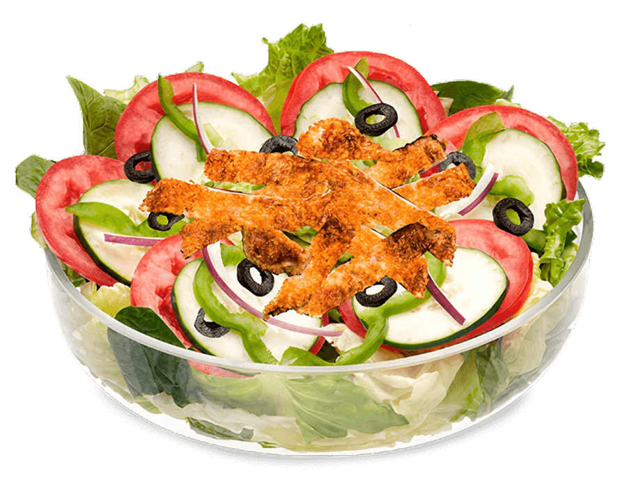 Subway® Chicken Schnitzel Salad with chicken schnitzel made from chicken breast.