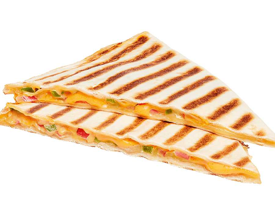 Chipotle Quesadilla with smoky sauce, capsicum, onion, and mozzarella