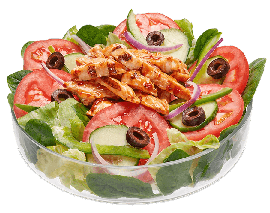 Subway® Sweet Onion Chicken Teriyaki Salad with chicken breast strips marinated in teriyaki sauce.