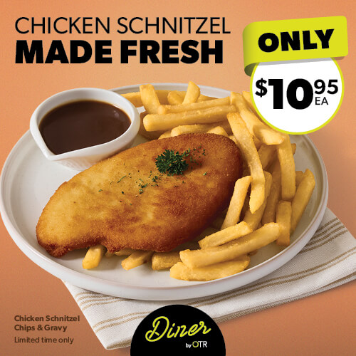 Diner Chicken Schnitzel & Chips $10